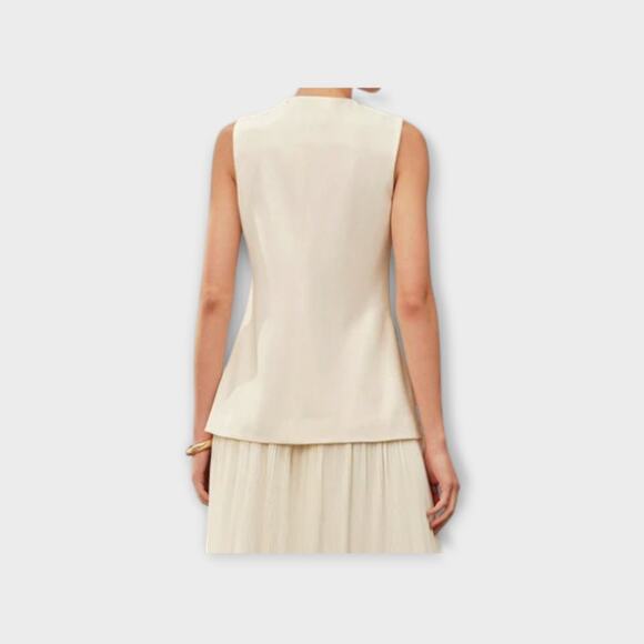 Commense Decor Pocket Tailored Vest – Cream Ivory Woven Fabric – Size XL - Picture 3 of 7